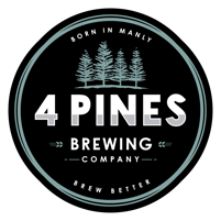 4 Pines Brewing Company logo with trees and text on a black background