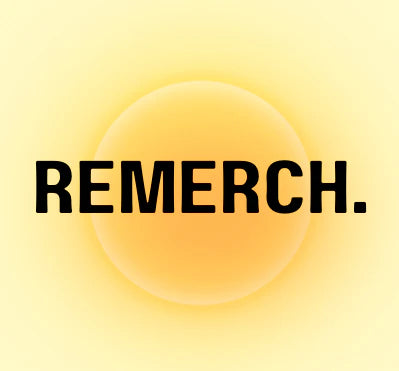 Black text 'REMERCH.' on a yellow background