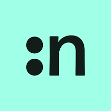 Black ':' and 'n' logo on a light blue background