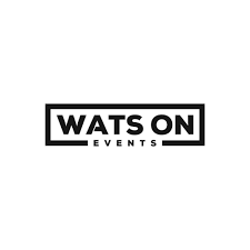 Black 'Wats On Events' logo on a white background