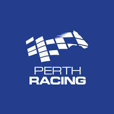 Perth Racing logo with a checkered flag on a blue background